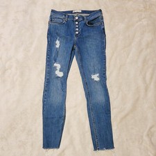 Free People Jeans Womens Size 30 Distressed Raw Hem Crop Button Fly Medium Wash