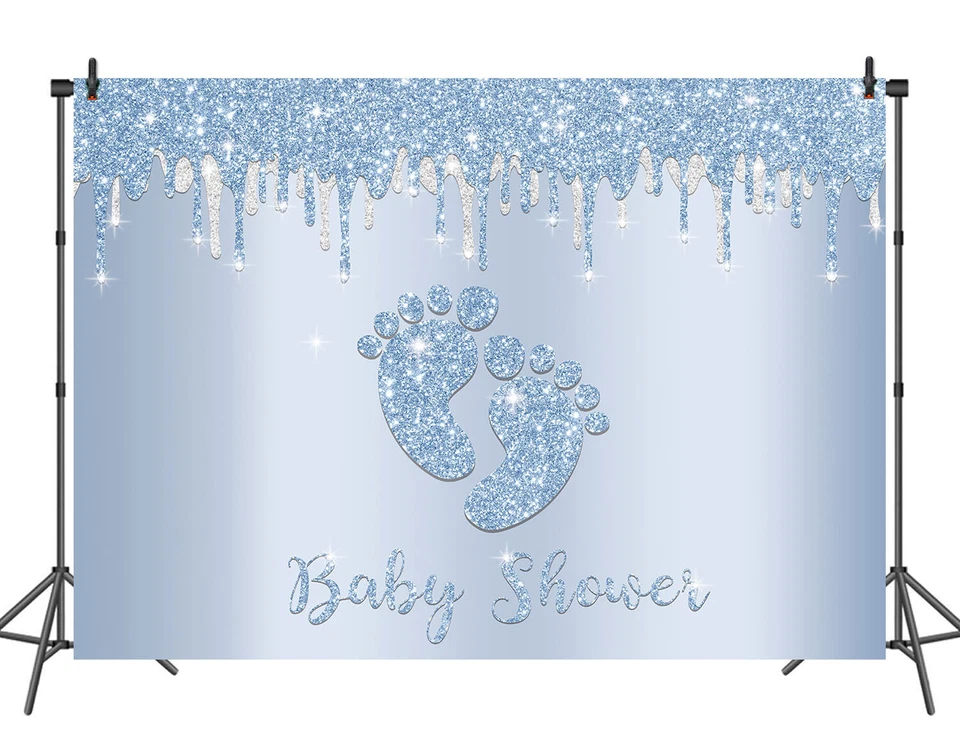 Fondo Little Feet Baby Shower Huella Brillo Fondo Baby Shower 7x5 pies Foto 3 de 4