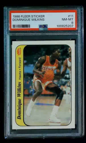 1986-87 Fleer Sticker #11 Dominique Wilkins RC Rookie Atlanta Hawks PSA 8 NM-MT