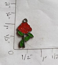 Enamel red Rose charms flowers rose garden flower floral thorns stem L