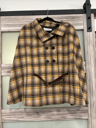 Tahari/Arthur S. Levine Cape kariert Kragen zweireihig Gr. 18 mit Gürtel - Bild 1 von 10