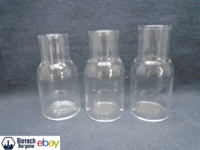 (3) Lab Glass 75mL Round Delong Culture Flask Plain Wide Mouth 4  H x 1-7/8  D