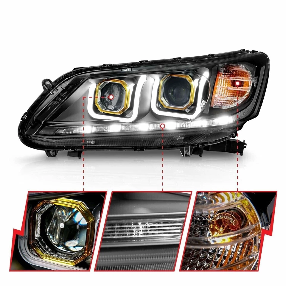 ANZO 121492 LED Projector Headlights Lamp w/ U-Bar for 13-15 Honda Accord Sedan - Image 3 of 4