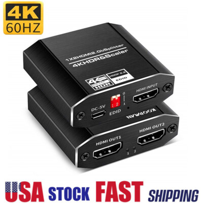 4K 60 Hz fps HDR HDCP 2.2 HDMI Splitter 1 in 2 out 1x2 With Scaler EDID Audio US