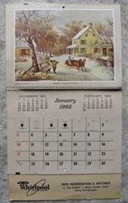 1982 Roth Refrigeration & Whirlpool Appliance, Belle Plaine, Iowa IA Calendar