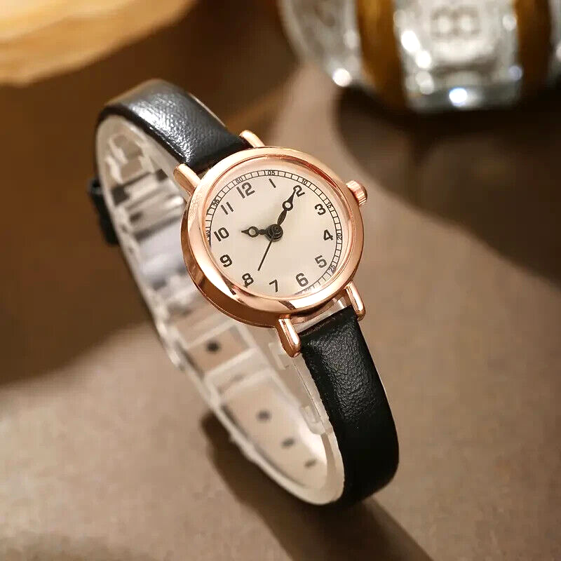Women Vintage Inspired Quartz Watch Black Pu Leather Strap Analog