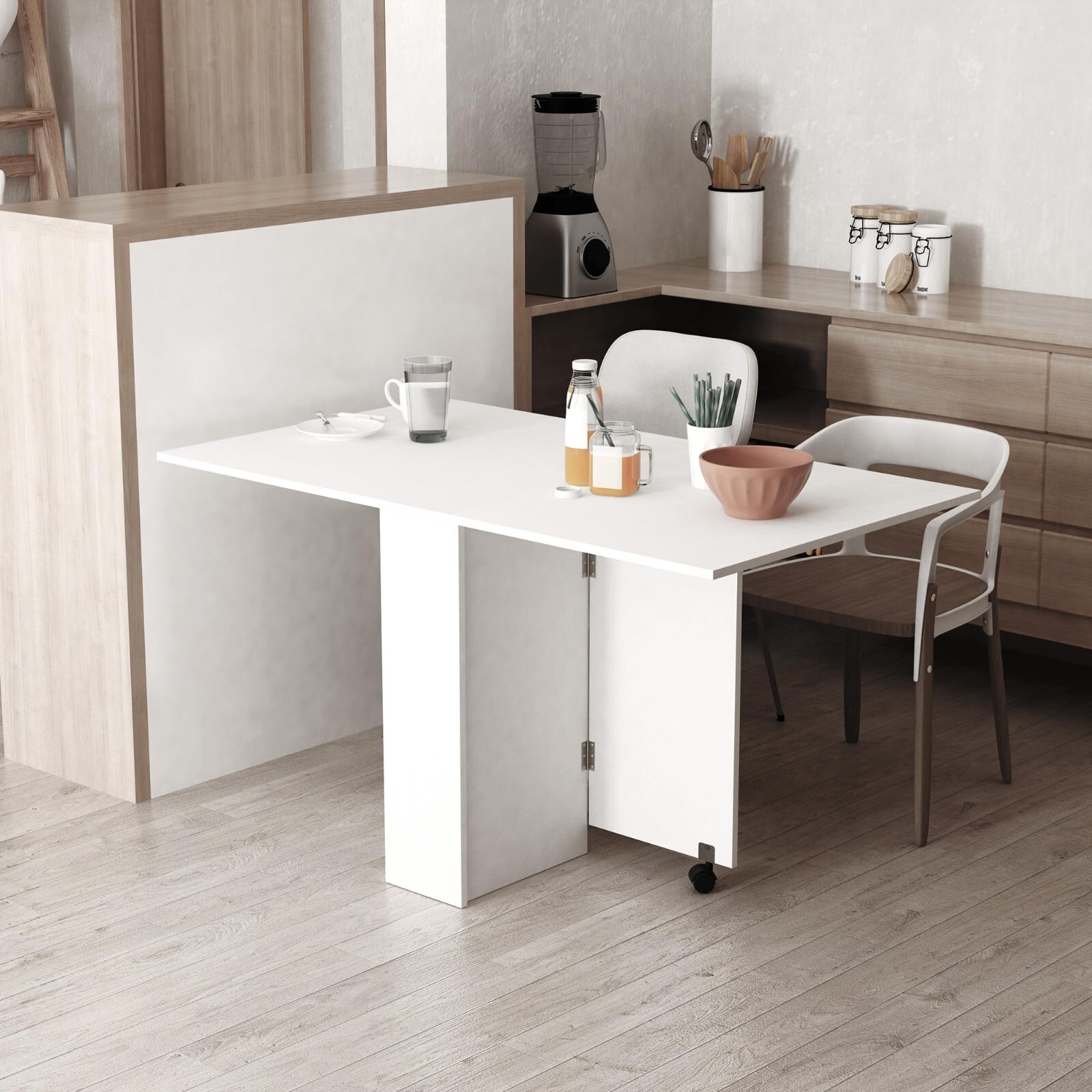 Table cuisine industrielle pliante en chêne foncé et acier robuste pour salle à manger