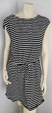 Michael Kors Stripe Zip Sleeve Drawstring Waist Dress Black & White Size M NWT