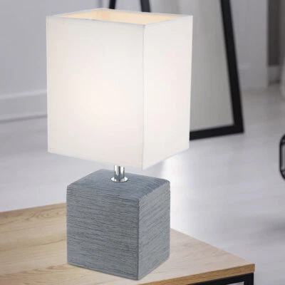GLOBO Tisch Lampe Keramik Würfel Leuchte grau Wohn Zimmer E14 Lese Beleuchtung Textil