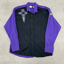 Brooks And Dunn Collection Pearl Snap Western Shirt Black XL Purple Black Aztec