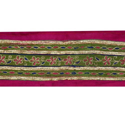Indian Vintage Pink Saree Border Hand Embroidered Gota Patti 1yd Craft Trim Lace - Picture 4 of 10