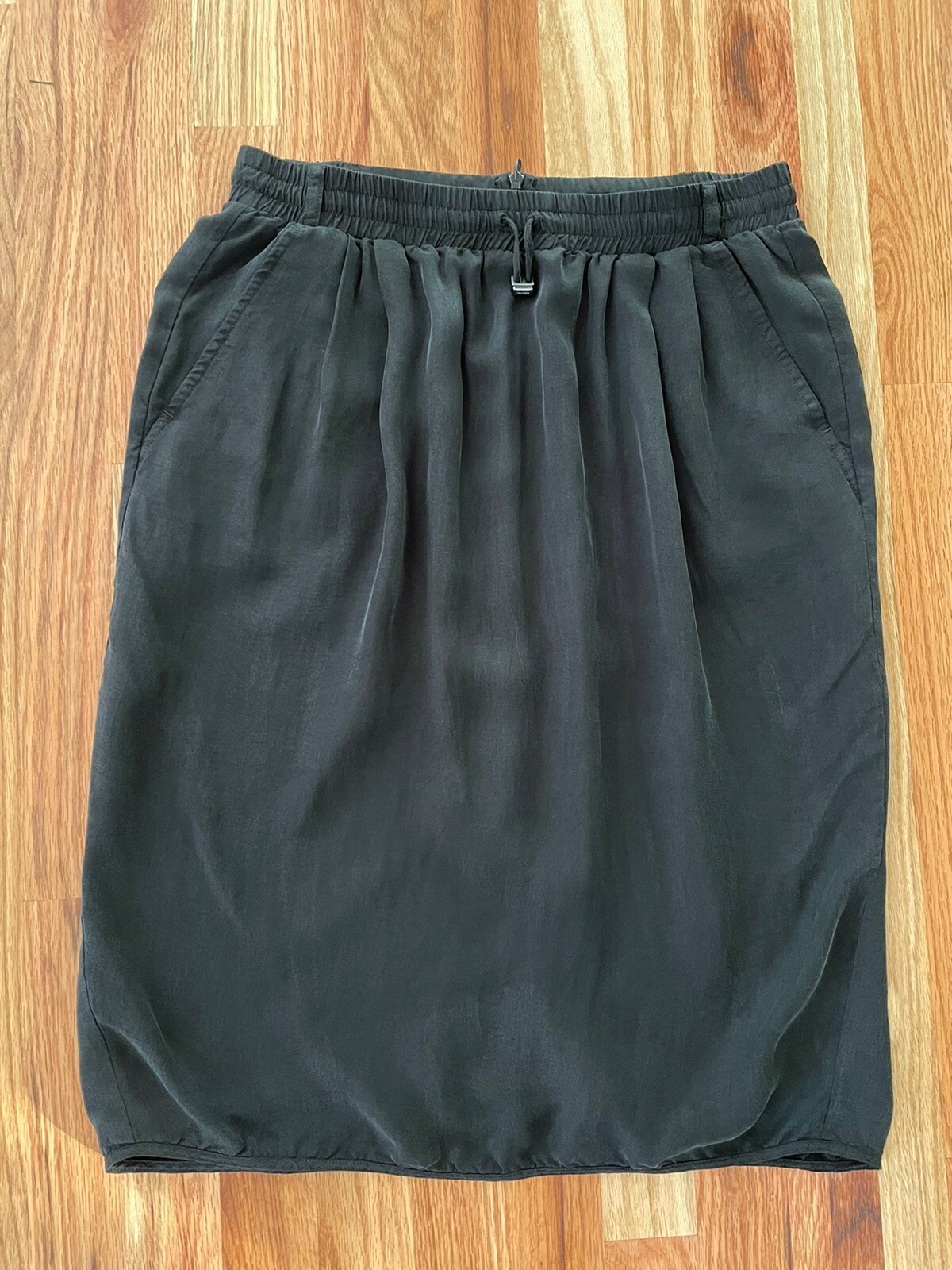 MaxMara Black Silk Blend Drawstring Waist Midi Skirt Made In Italy Luxury US 12