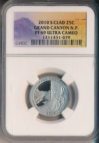 2010-S PROOF GRAND CANYON NATIONAL PARK ATB CLAD QUARTER **NGC PR 69 DCAM**