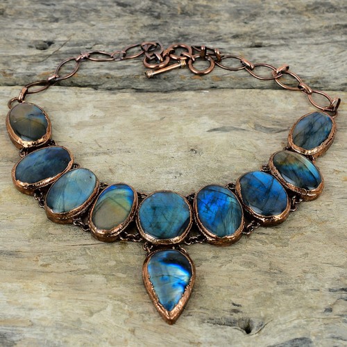 Labradorite Copper Mum Gift Electroformed Chain Adjustable Necklace 18.0" - Picture 3 of 7