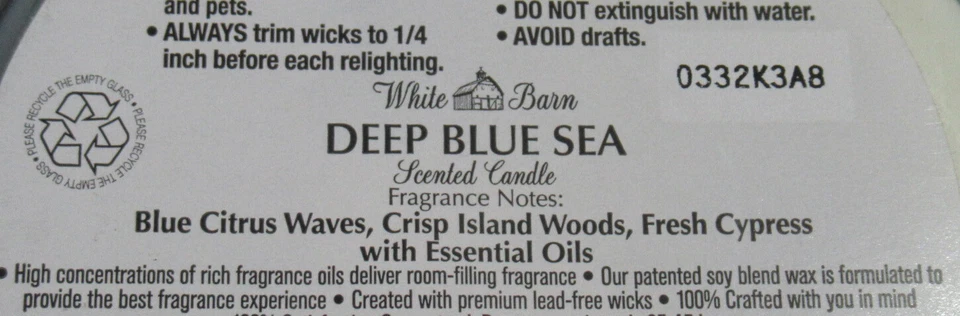 White Barn Bath & Body Works Tarro Grande Vela 3 Mechas DEEP BLUE SEA Lote Juego de 2 Foto 4 de 4