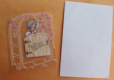 Vintage Petite Greetings Get Well You'll Soon Feel Much Better Card  3'' x 3,5''
