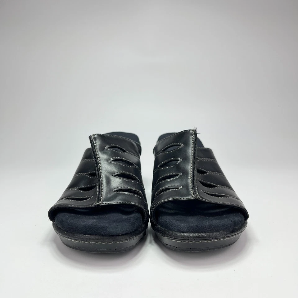 Croft & Barrow Aliana Slide 黑色皮革粗跟懒人凉鞋女式 6.5 — 第 3/4 张图片