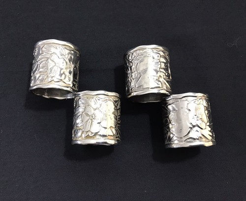 Vintage elegante versilberte schwere Serviettenringe mit floralem Design 4er Set - Bild 4 von 4