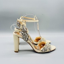 Badgley Mischka Shoes Womens 6 White Strappy Block Heel Rhinestone Sandals