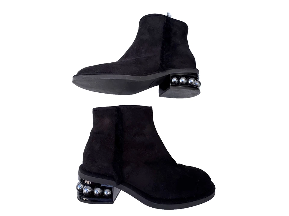Botas Nicholas Kirkwood $1350 Gamuza Negra Casati Perla Piel de Oveja Talla 38.5 EE. UU. 8 Foto 2 de 4
