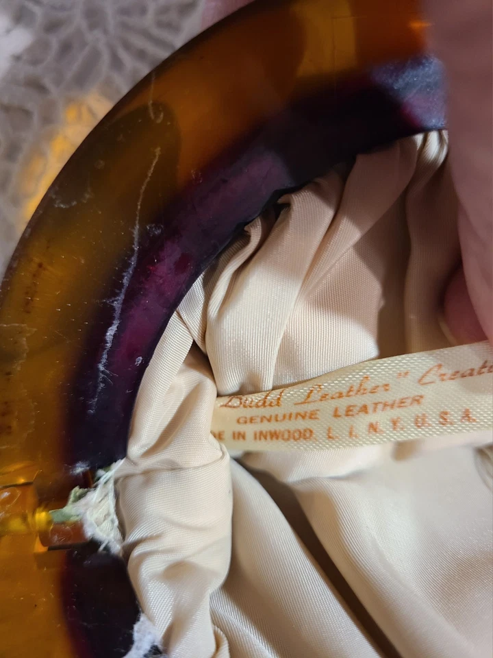 Monedero clutch de cuero vintage Budd Creations verde con asa Lucite 1940’ Foto 4 de 4