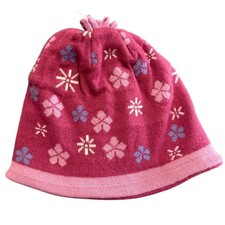 L.L. Bean Girls Knit Beanie Large Pink Blue Fleece Lining Snowflakes Winter Hat