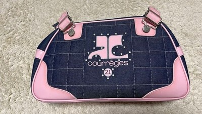 Courreges Denim Bag Pink Accent Iconic Logo New Unused Authentic Rare USED #1078