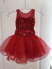 Red sequined dance costume with tulle skirt by Weissman Small Child EUC