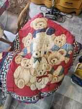 Vintage Teddy Bear Quilt Blanket Plaid Nursery Throw Gender Neutral 90s Ruffle 
