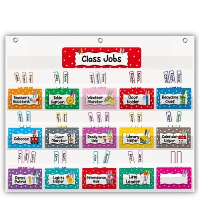 Classroom Jobs Pocket Chart for Teachers-70 Dry Erase Cards,24.5''x21.8'' Class...