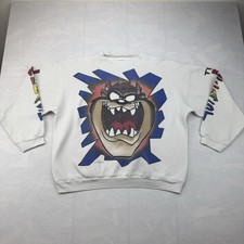 VTG 90s Looney Tunes Freeze Taz The Beast All Over Print Sweatshirt L Made USA