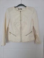 MOHITO Blazer Women Size38 SmalSuit Jacket Full Zip Creme Ivory Patted Shoulders
