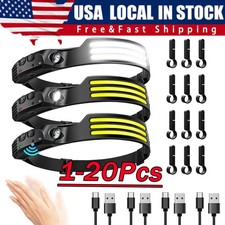 COB LED Headlamp USB Rechargeable Headlight Bar Head Band Torch Work Light 6000K