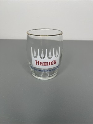 Vintage Hamm s 4 OZ White Tree Barrel Beer Gold Rim Glasses 3 1/4'' Tall