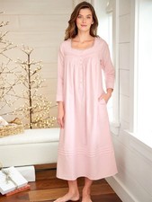Eileen West Pink100 Cotton Flannel EMBROIDERED Long Ballet Nightgown Sz S 1130