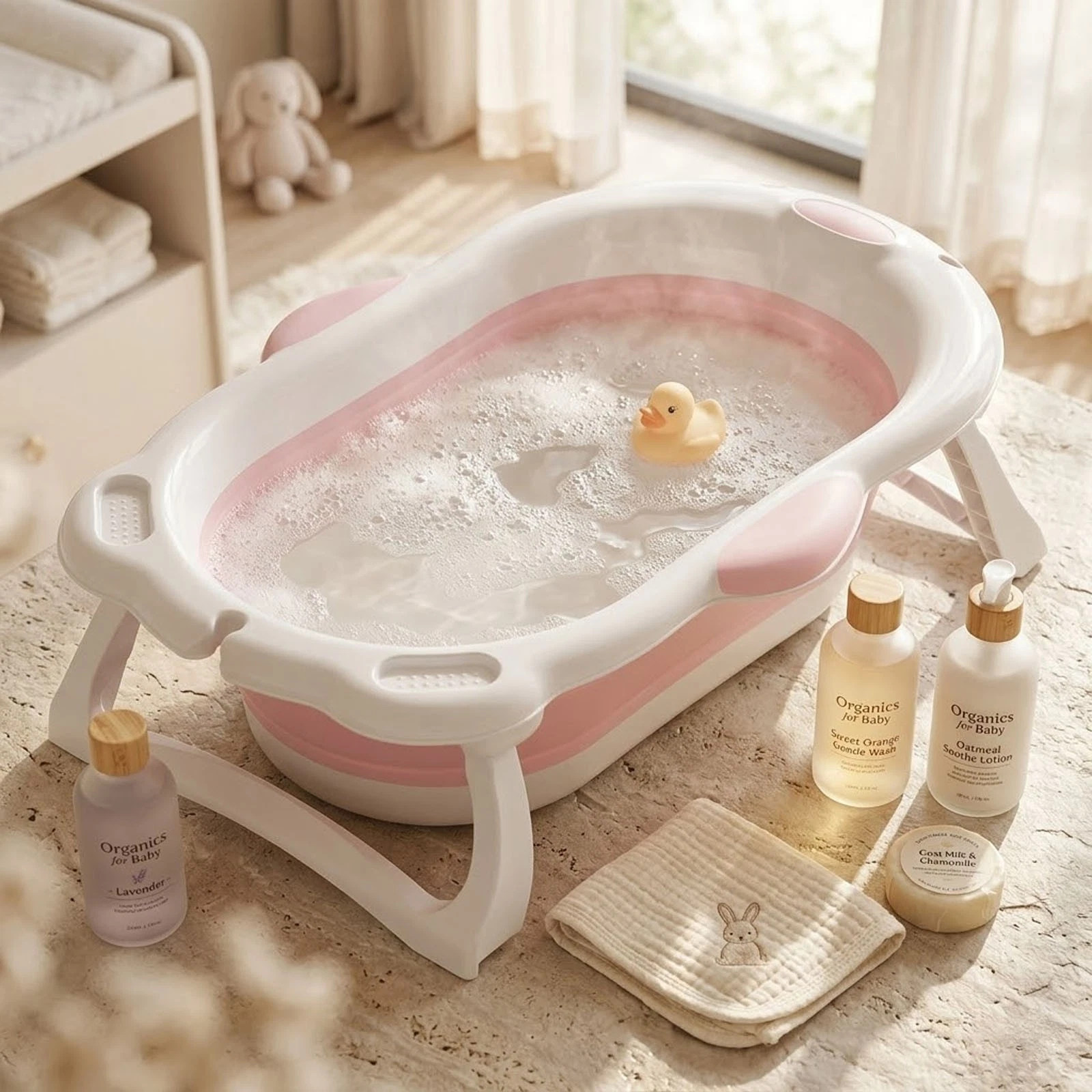Baby Bath Tub Portable Infant Foldable Toddler Bathtub w/Temperature Sensor Plug
Opens in a new wind