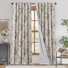 jinchan Lined Linen Blend Floral Curtains 96" Blackout for Living Room Bedroom