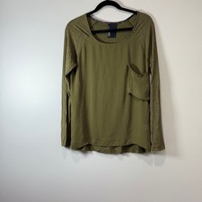Dolan T-Shirt Olive Green Mixed Media Long Sleeve Pocket Top Small Made in USA