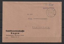 Geb&uuml;hr bezahlt Brief Landkrankenkasse Bogen nach Regensburg, 1946 #1098960