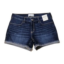 New Abercrombie Kids Girl Dark Wash Denim Cut-off Low Rise Midi Shorts 17 18