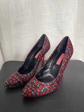 Betsey Johnson Black Red Satin Cherry Stilettos NWOB