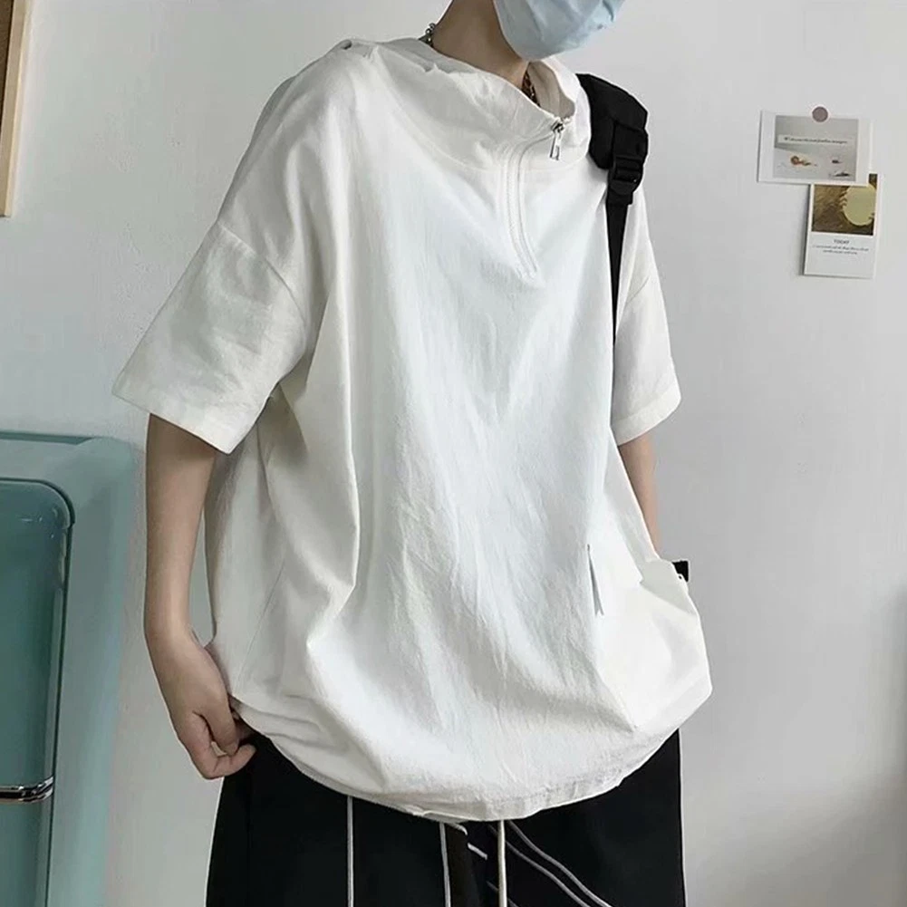 SACAI Cooler Felpa con Cappuccio Manica Corta Maglione Stile Harajuku con Tasca con Zip per Uomo