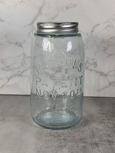 The Marion Jar Mason's Patent 1858 Nov 30th 7 Inch Aqua