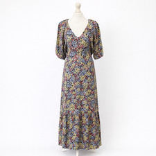 V by Very Floral Midi Dress Puff Sleeve V Neck Black Multi UK 12 BNWOT
