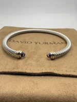 David Yurman Bracelet in Sterling Silver with Amethyst and 18K Gold Size Medium