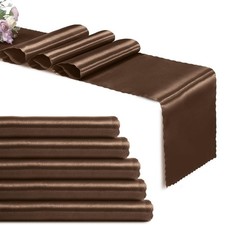 Set of 5 Chocolate Brown Satin Table Runners, 12" x 108" Long Bright Smooth...