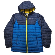 Columbia Puffer Jacket Kids Large 14 18 Hooded Blue Yellow Zip Up Insulated