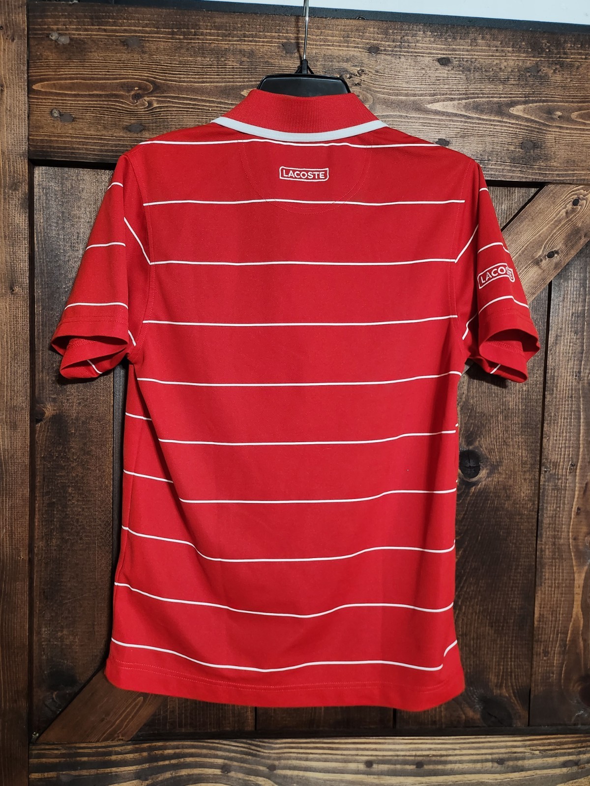 BRAND NEW 1990s Lacoste Sport Polo Shirt  Red Striped Short Sleeve Size 3 RARE thumbnail 9