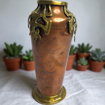 Grabenhandwerk 14-18 Vase Hülse Granate Kupfer Messing Jugendstil