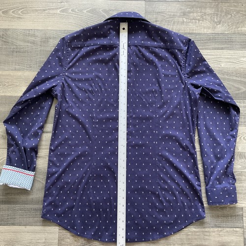 Butter Cloth Shirt Mens LARGE Fitted Navy Long Sleeve Flip Cuff Button-Up Cotton - Picture 11 of 15